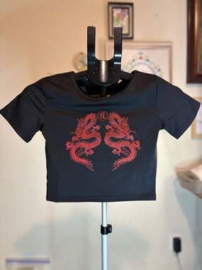 Womens Dragon Print Gothic Black Crop Top Punk Sexy T-Shirt Clubwear Short New